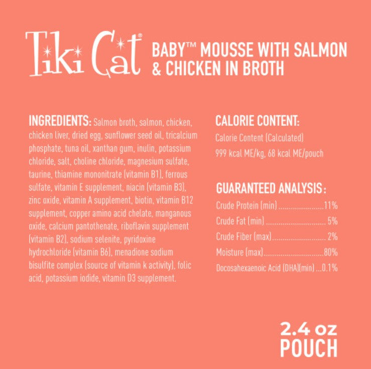 Tiki Cat Baby Mousse Salmon & Chicken Wet Cat Food for Kittens Food Pouch